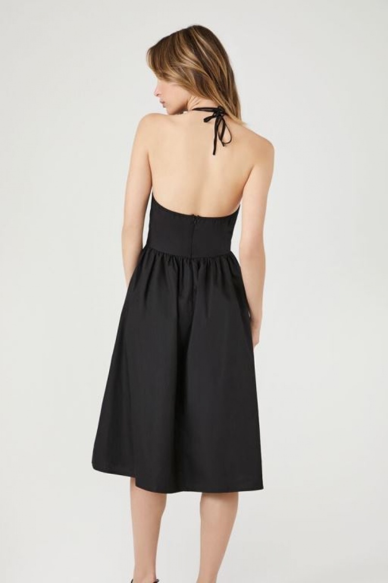 Vestido Forever 21 Poplin Halter Midi Mujer Negras | acJdfTkDqoQ