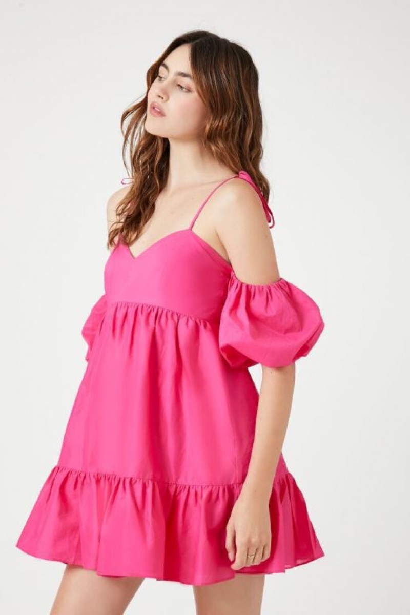 Vestido Forever 21 Poplin Off The Shoulder Mini Mujer Fucsia | uUixo0epSaX