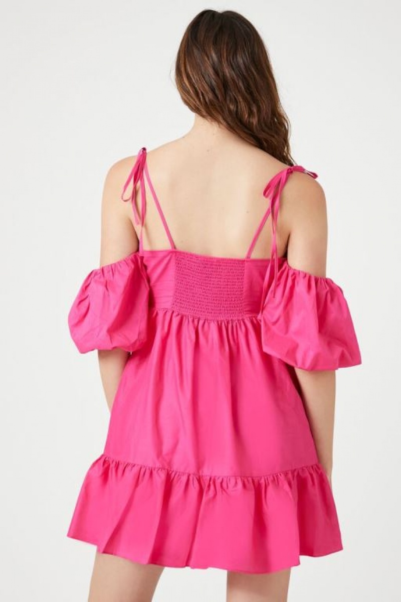 Vestido Forever 21 Poplin Off The Shoulder Mini Mujer Fucsia | uUixo0epSaX