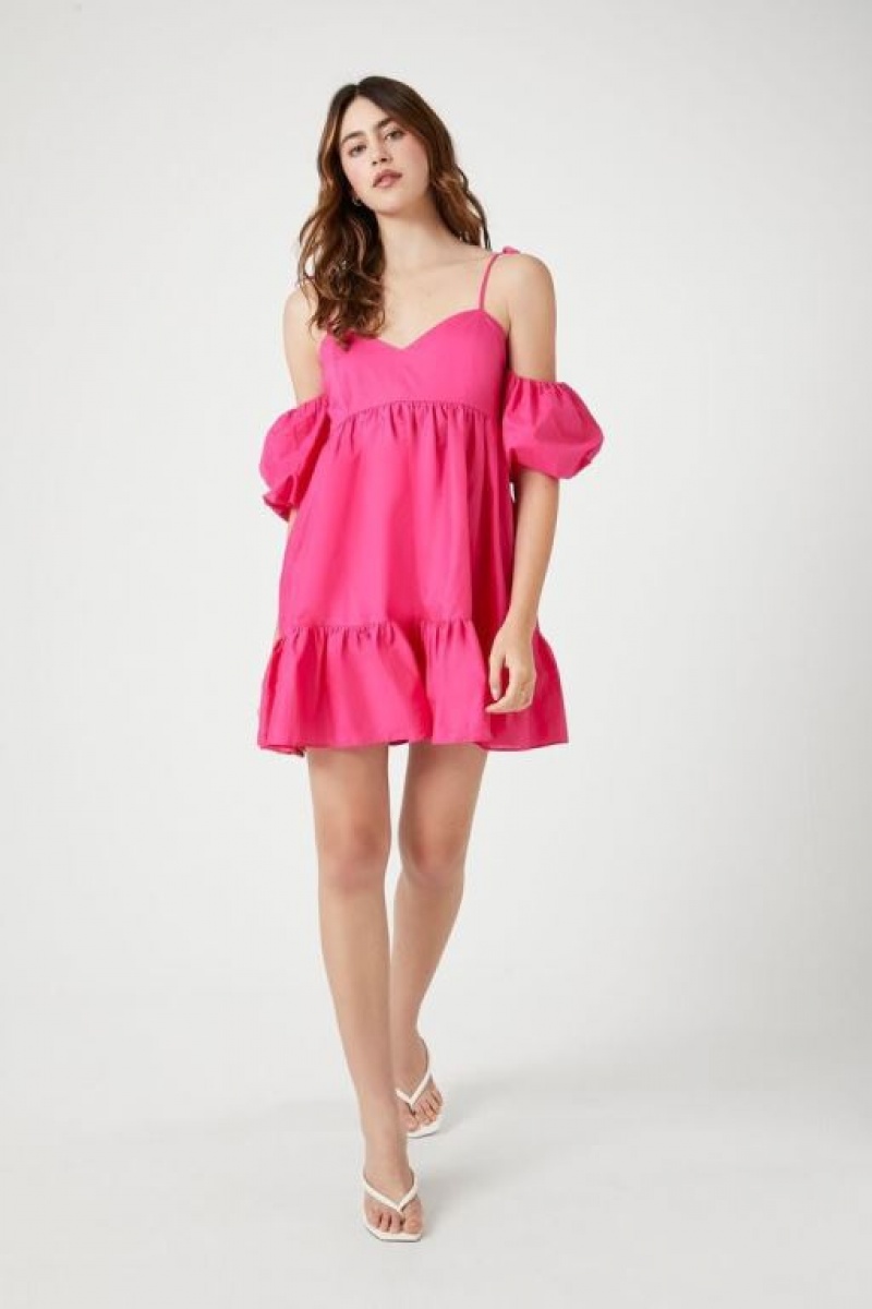 Vestido Forever 21 Poplin Off The Shoulder Mini Mujer Fucsia | uUixo0epSaX