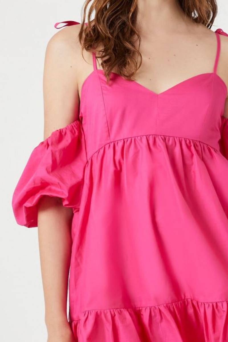 Vestido Forever 21 Poplin Off The Shoulder Mini Mujer Fucsia | uUixo0epSaX