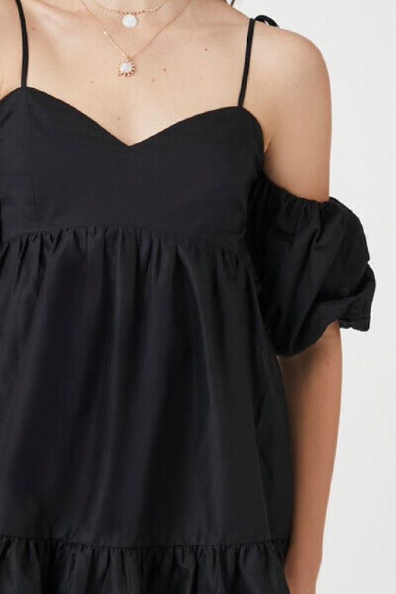 Vestido Forever 21 Poplin Off The Shoulder Mini Mujer Negras | PUq8pmi8zIz