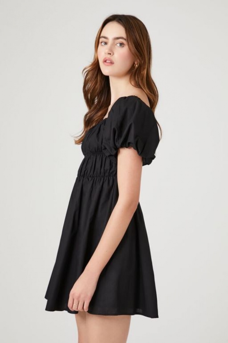 Vestido Forever 21 Poplin Peasant Mini Mujer Negras | OmZAwNq8P4C