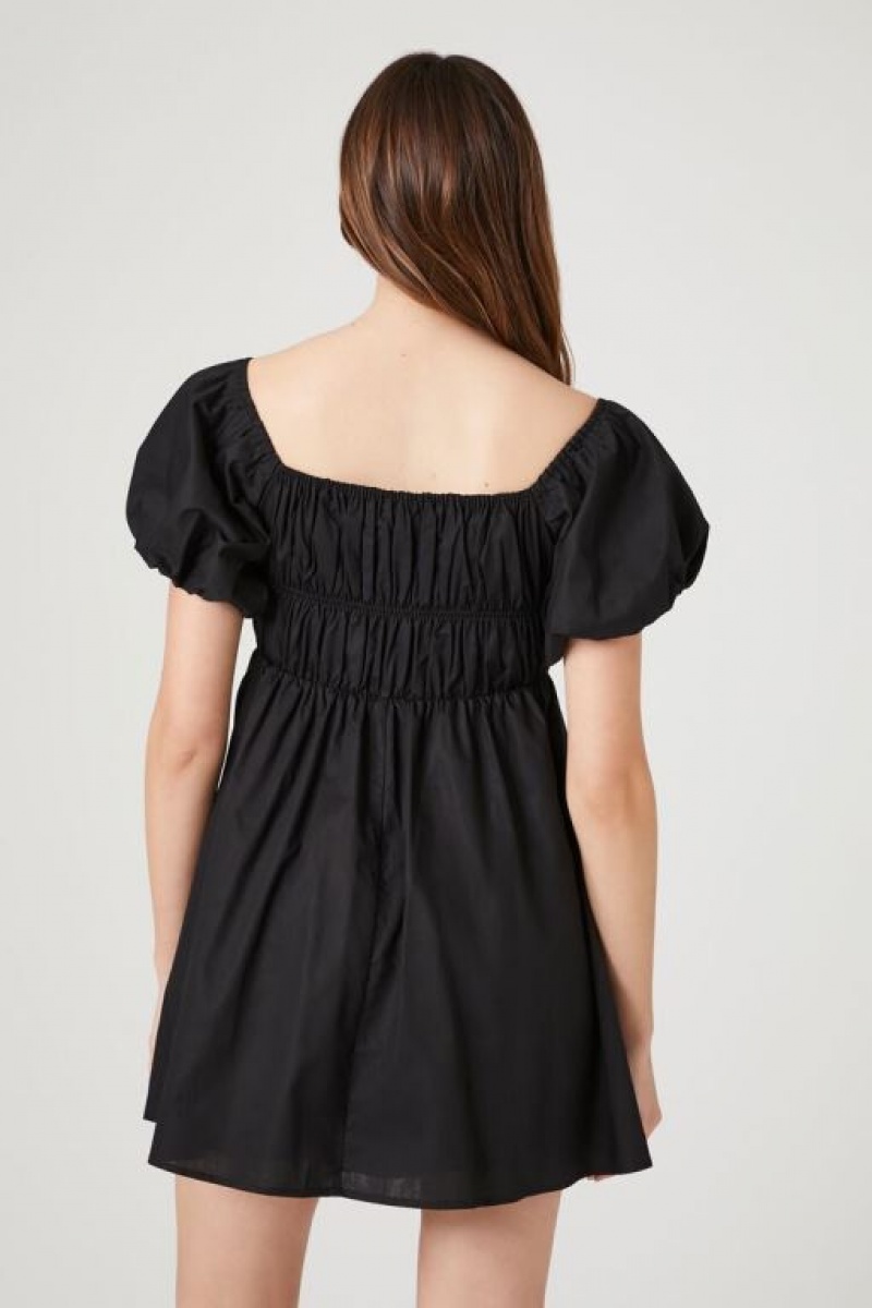 Vestido Forever 21 Poplin Peasant Mini Mujer Negras | OmZAwNq8P4C