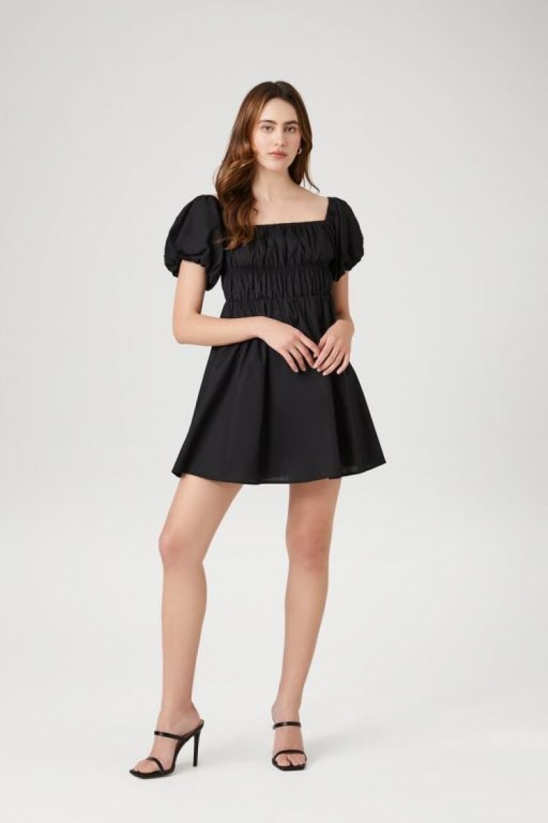 Vestido Forever 21 Poplin Peasant Mini Mujer Negras | OmZAwNq8P4C