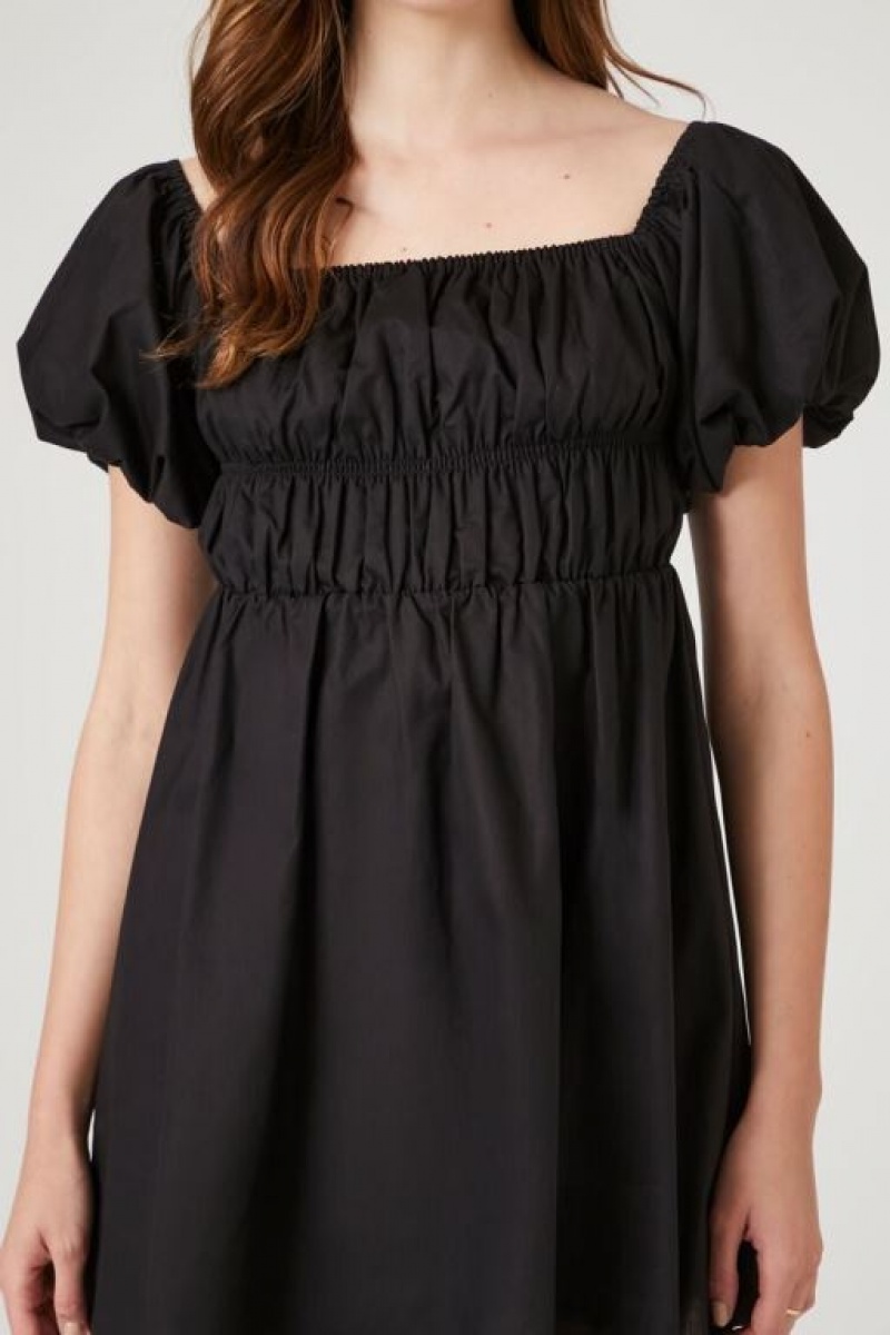 Vestido Forever 21 Poplin Peasant Mini Mujer Negras | OmZAwNq8P4C