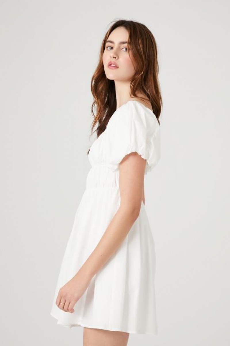 Vestido Forever 21 Poplin Peasant Mini Mujer Blancas | m8810QtJFGt