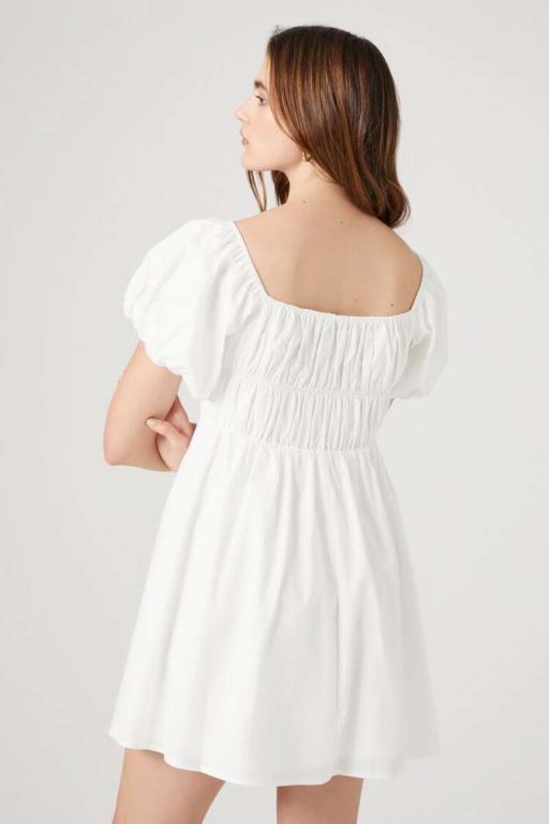 Vestido Forever 21 Poplin Peasant Mini Mujer Blancas | m8810QtJFGt