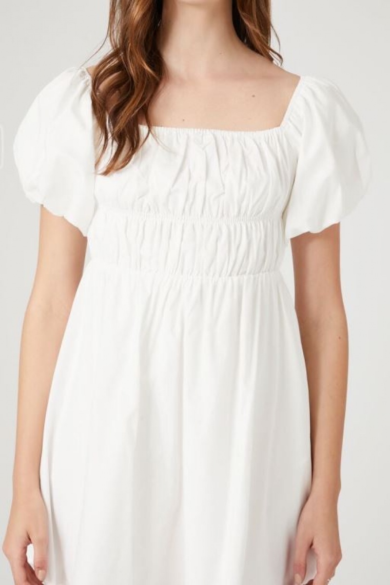 Vestido Forever 21 Poplin Peasant Mini Mujer Blancas | m8810QtJFGt