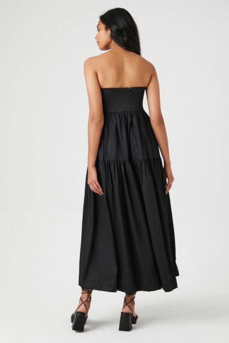 Vestido Forever 21 Poplin Pintucked Strapless Midi Mujer Negras | 3FKVZVPQepE