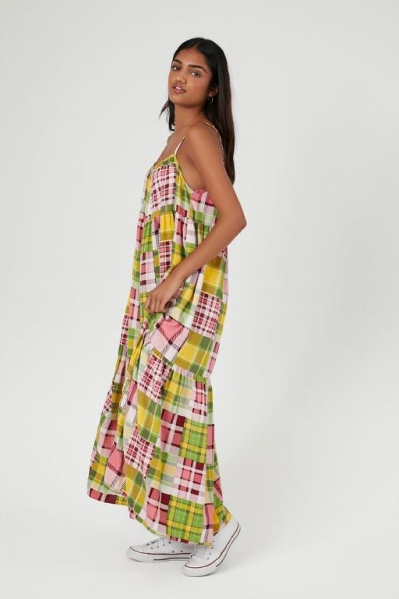 Vestido Forever 21 Poplin Plaid Midi Mujer Rosas Multicolor | DWpnoK7TgF2