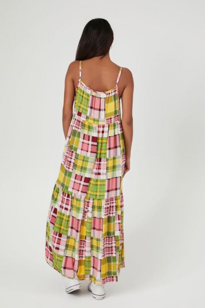 Vestido Forever 21 Poplin Plaid Midi Mujer Rosas Multicolor | DWpnoK7TgF2