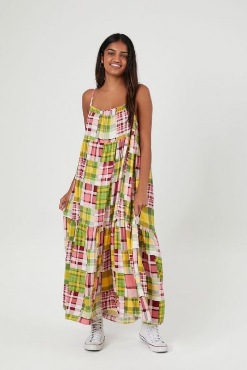 Vestido Forever 21 Poplin Plaid Midi Mujer Rosas Multicolor | DWpnoK7TgF2