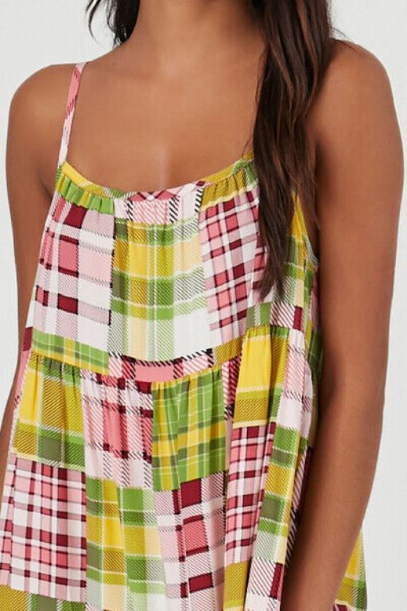 Vestido Forever 21 Poplin Plaid Midi Mujer Rosas Multicolor | DWpnoK7TgF2