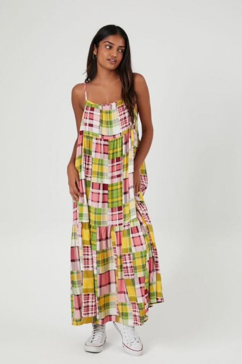 Vestido Forever 21 Poplin Plaid Midi Mujer Rosas Multicolor | DWpnoK7TgF2