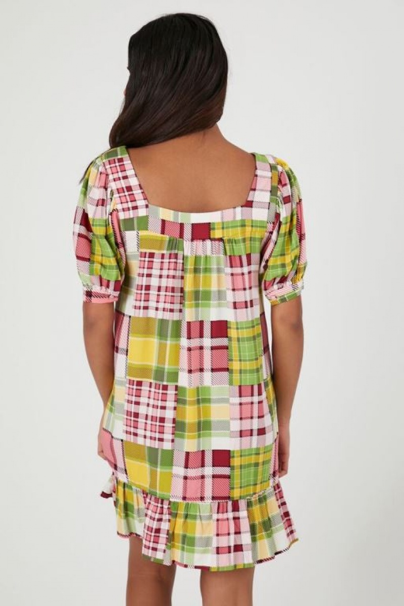 Vestido Forever 21 Poplin Plaid Ruffle Mini Mujer Moradas Multicolor | Dv94yjfTdS3