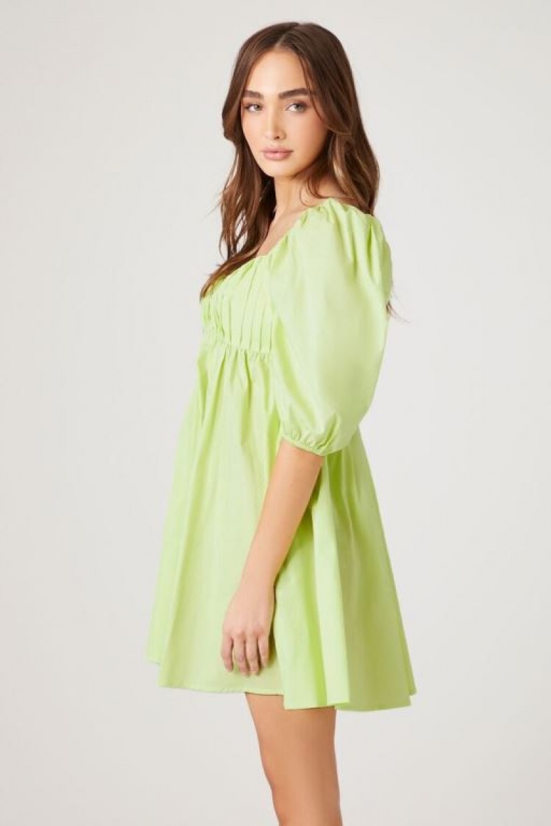 Vestido Forever 21 Poplin Puff Sleeve Babydoll Mujer Verde Claro | bl0HriLFMPm