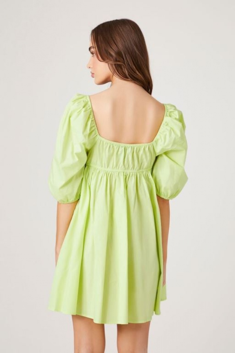 Vestido Forever 21 Poplin Puff Sleeve Babydoll Mujer Verde Claro | bl0HriLFMPm