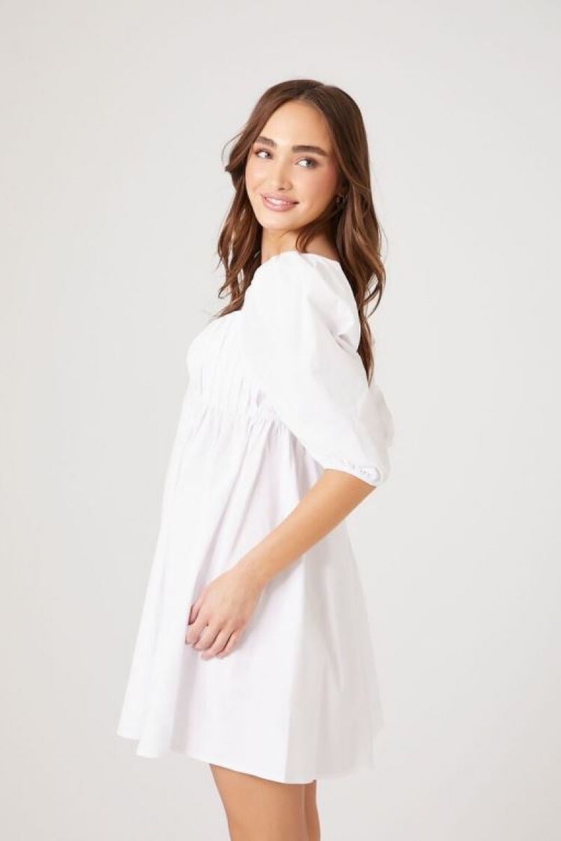 Vestido Forever 21 Poplin Puff Sleeve Babydoll Mujer Blancas | cJUrysJOXqg