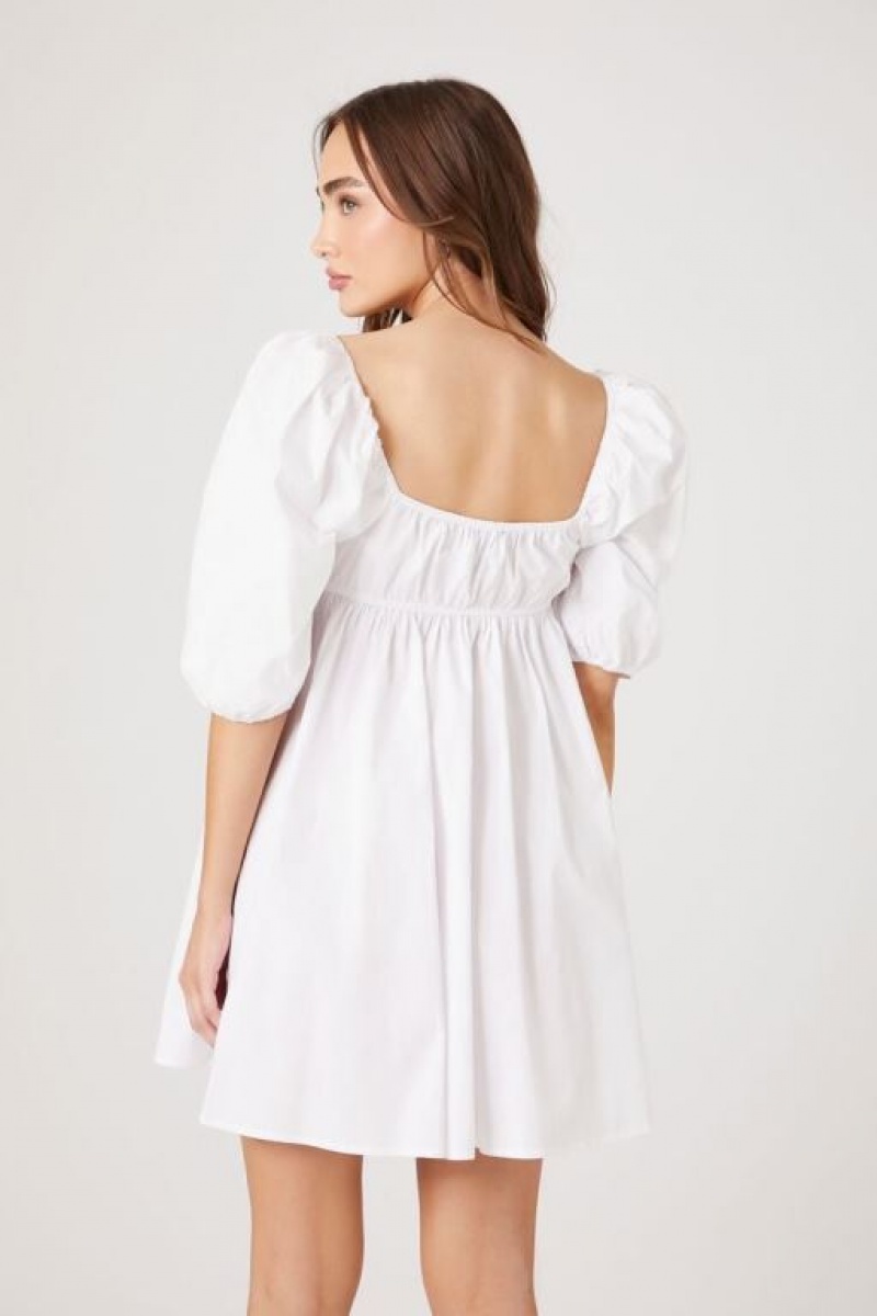 Vestido Forever 21 Poplin Puff Sleeve Babydoll Mujer Blancas | cJUrysJOXqg