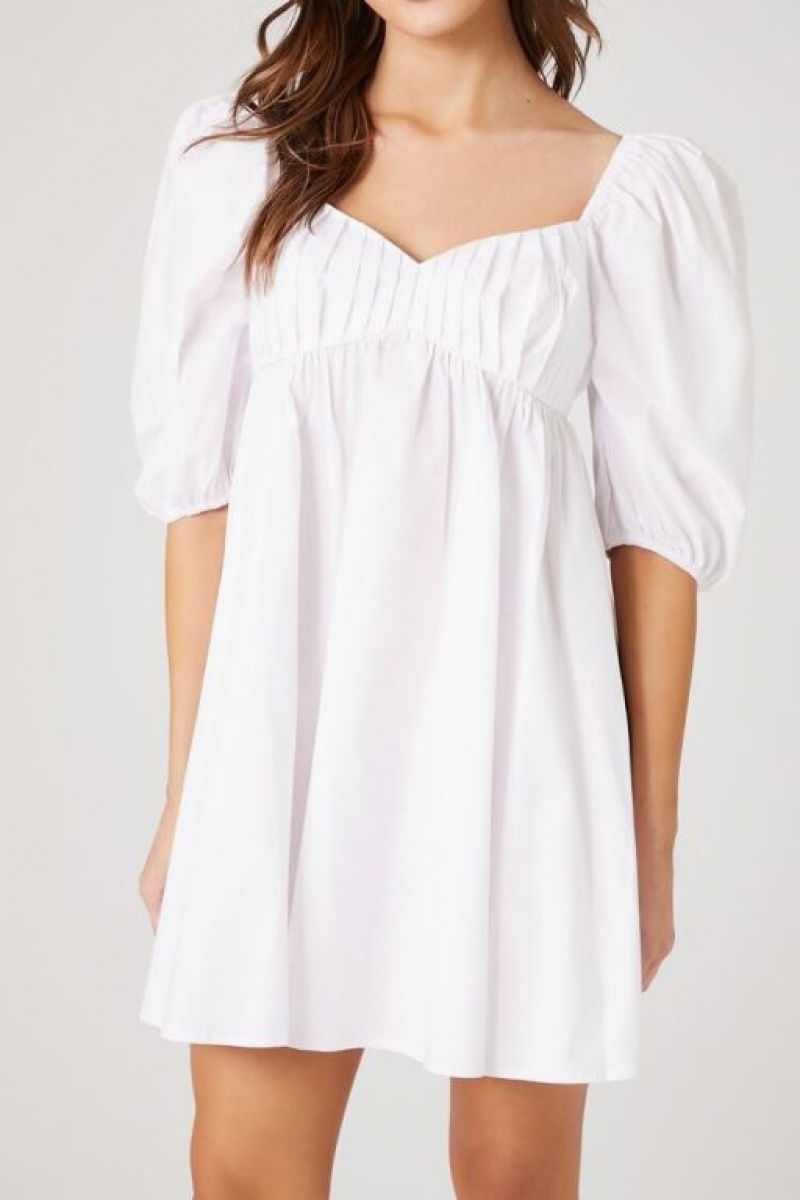 Vestido Forever 21 Poplin Puff Sleeve Babydoll Mujer Blancas | cJUrysJOXqg