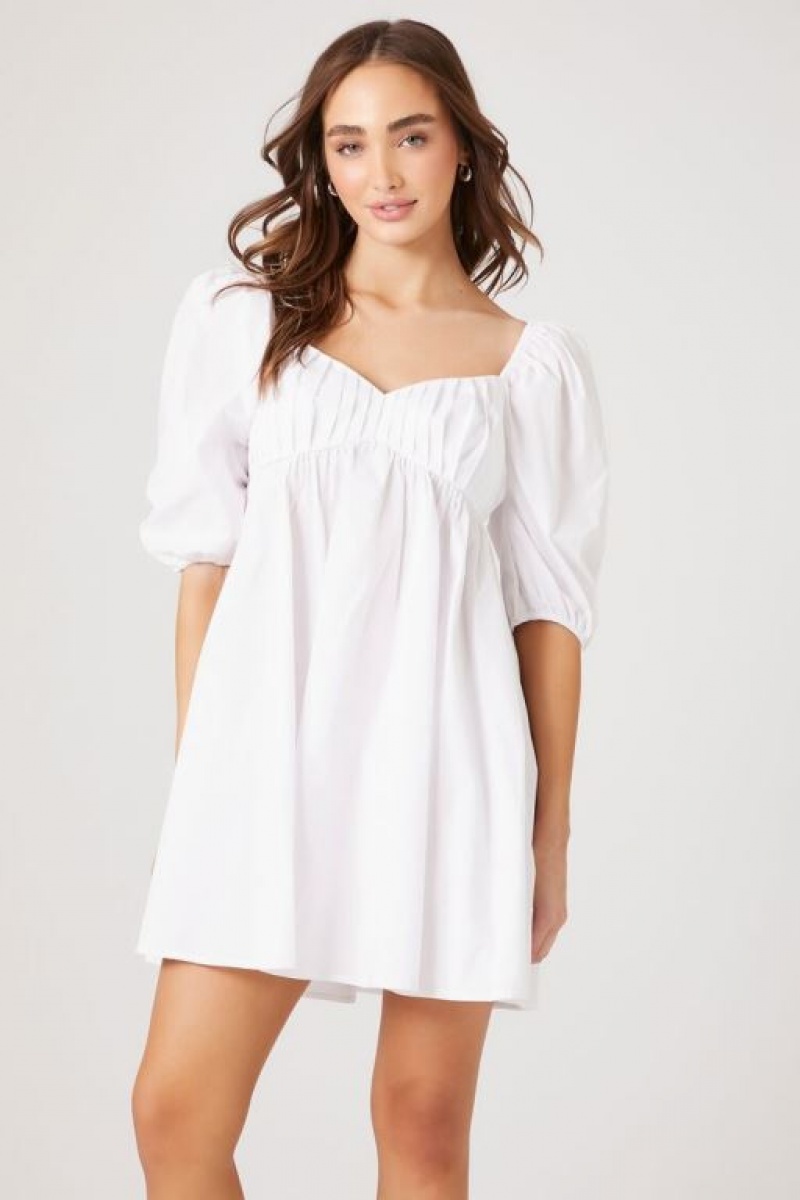 Vestido Forever 21 Poplin Puff Sleeve Babydoll Mujer Blancas | cJUrysJOXqg