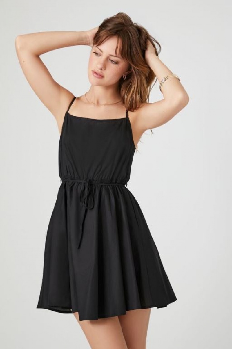 Vestido Forever 21 Poplin Tie Waist Cami Mini Mujer Negras | 2UBV1PZVNiq