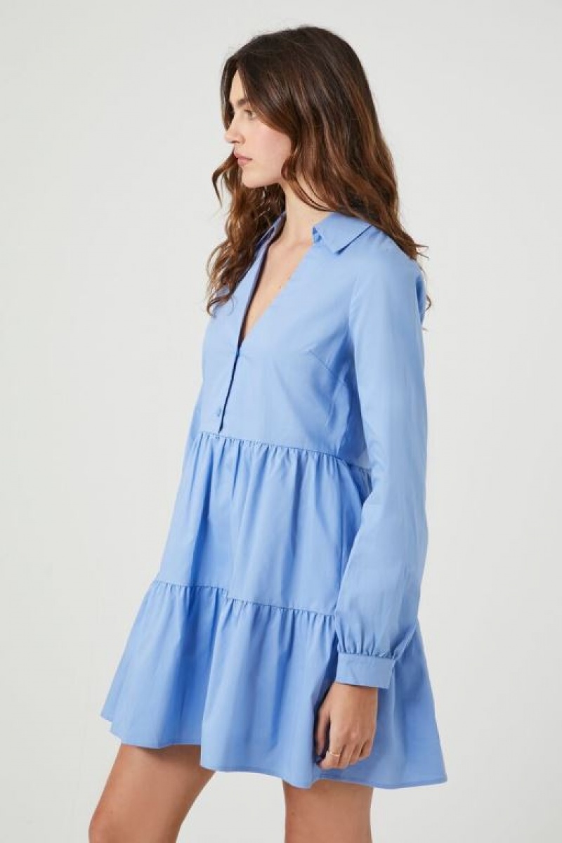 Vestido Forever 21 Poplin Tiered Mini Mujer Azules | fgymAxiNEtP