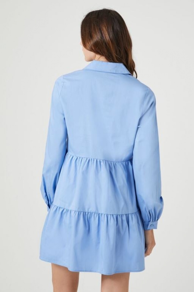 Vestido Forever 21 Poplin Tiered Mini Mujer Azules | fgymAxiNEtP