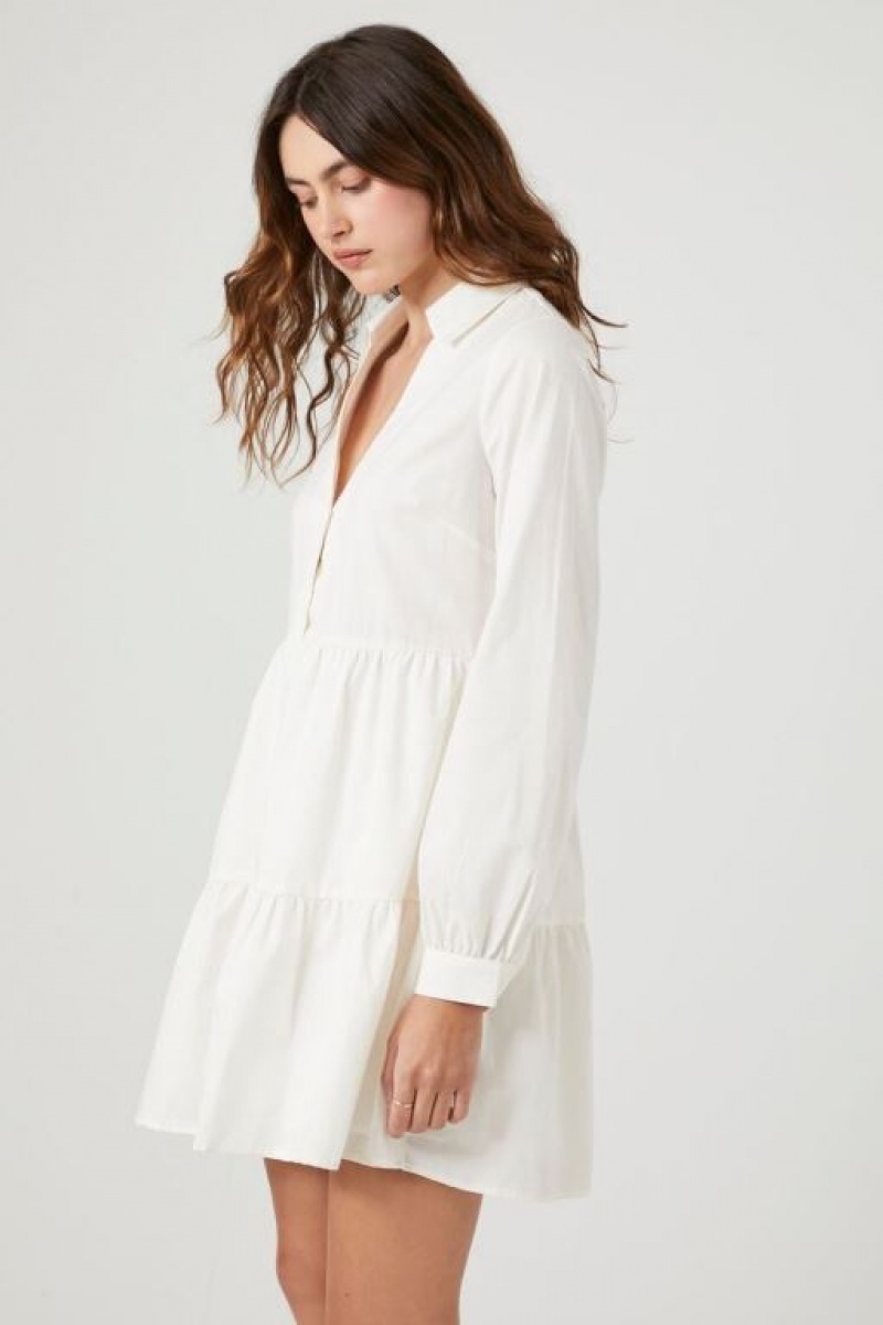 Vestido Forever 21 Poplin Tiered Mini Mujer Blancas | Jy69m6XlAY4