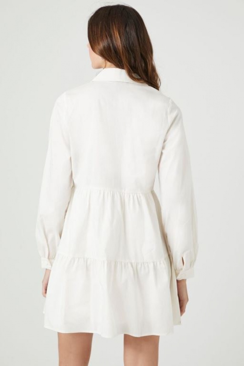 Vestido Forever 21 Poplin Tiered Mini Mujer Blancas | Jy69m6XlAY4