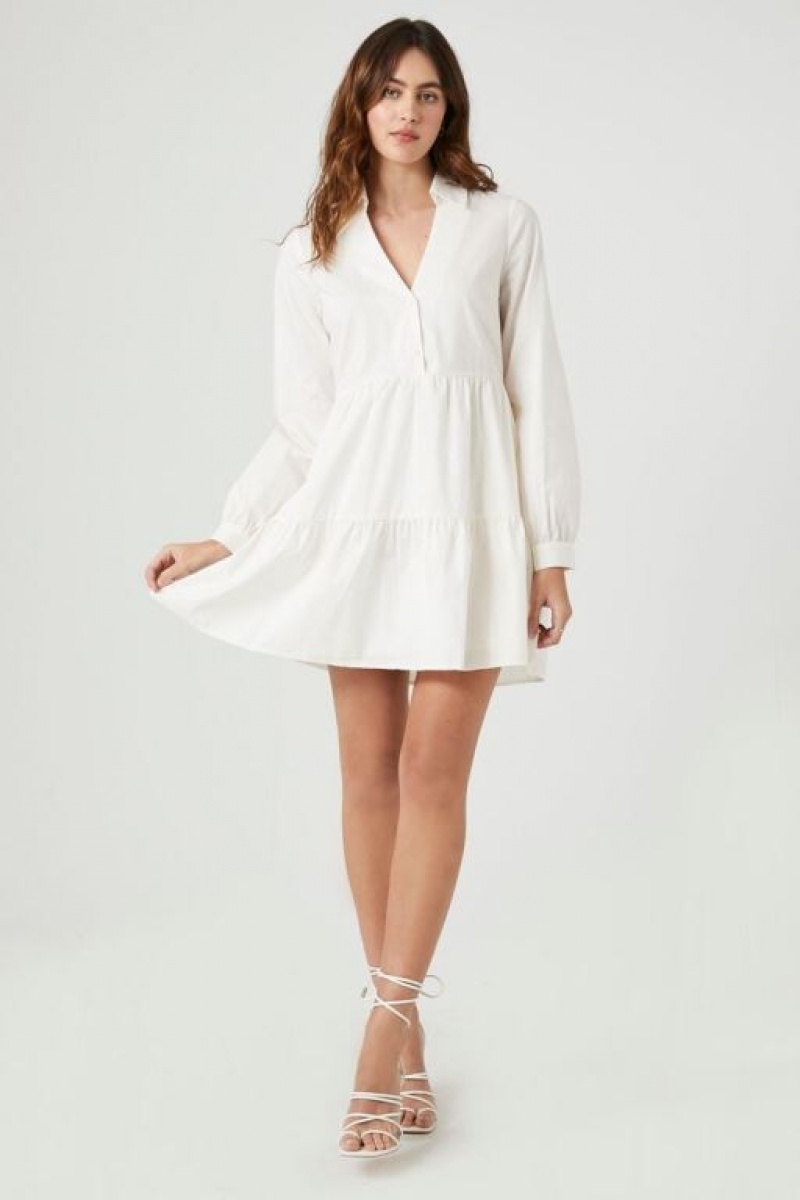 Vestido Forever 21 Poplin Tiered Mini Mujer Blancas | Jy69m6XlAY4