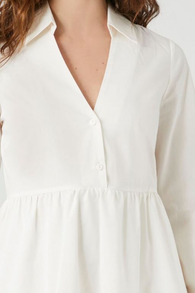 Vestido Forever 21 Poplin Tiered Mini Mujer Blancas | Jy69m6XlAY4