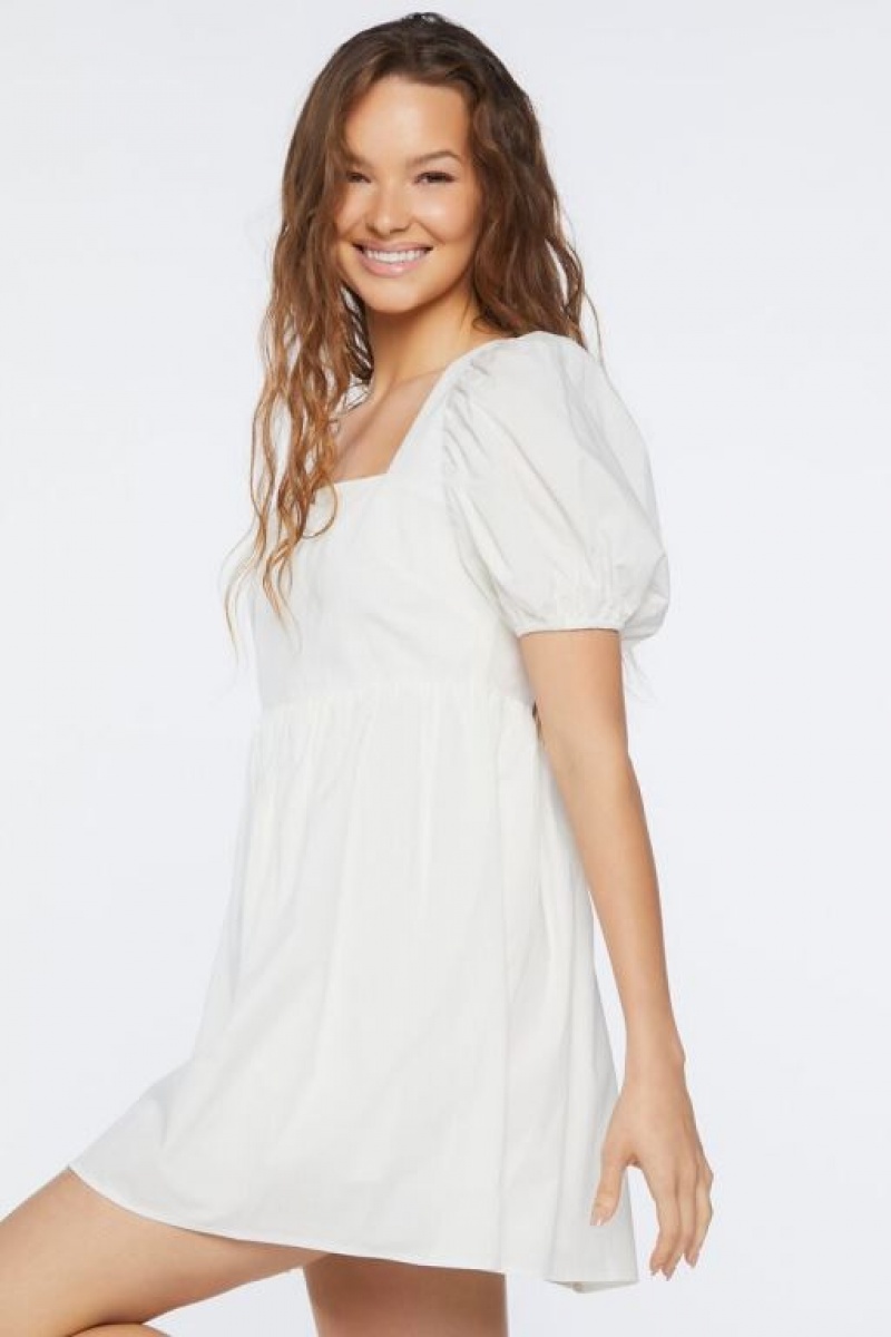 Vestido Forever 21 Puff Sleeve Mini Mujer Blancas | uv2l6iW0QWX