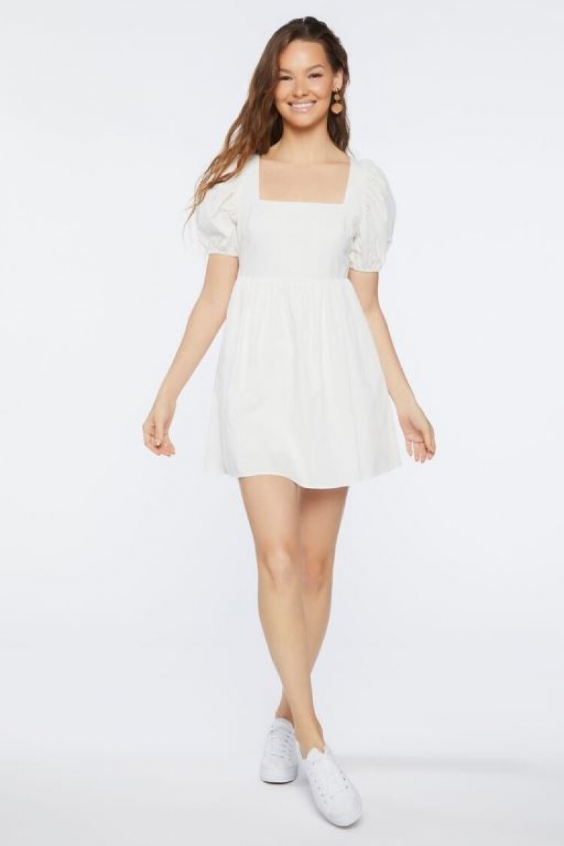 Vestido Forever 21 Puff Sleeve Mini Mujer Blancas | uv2l6iW0QWX