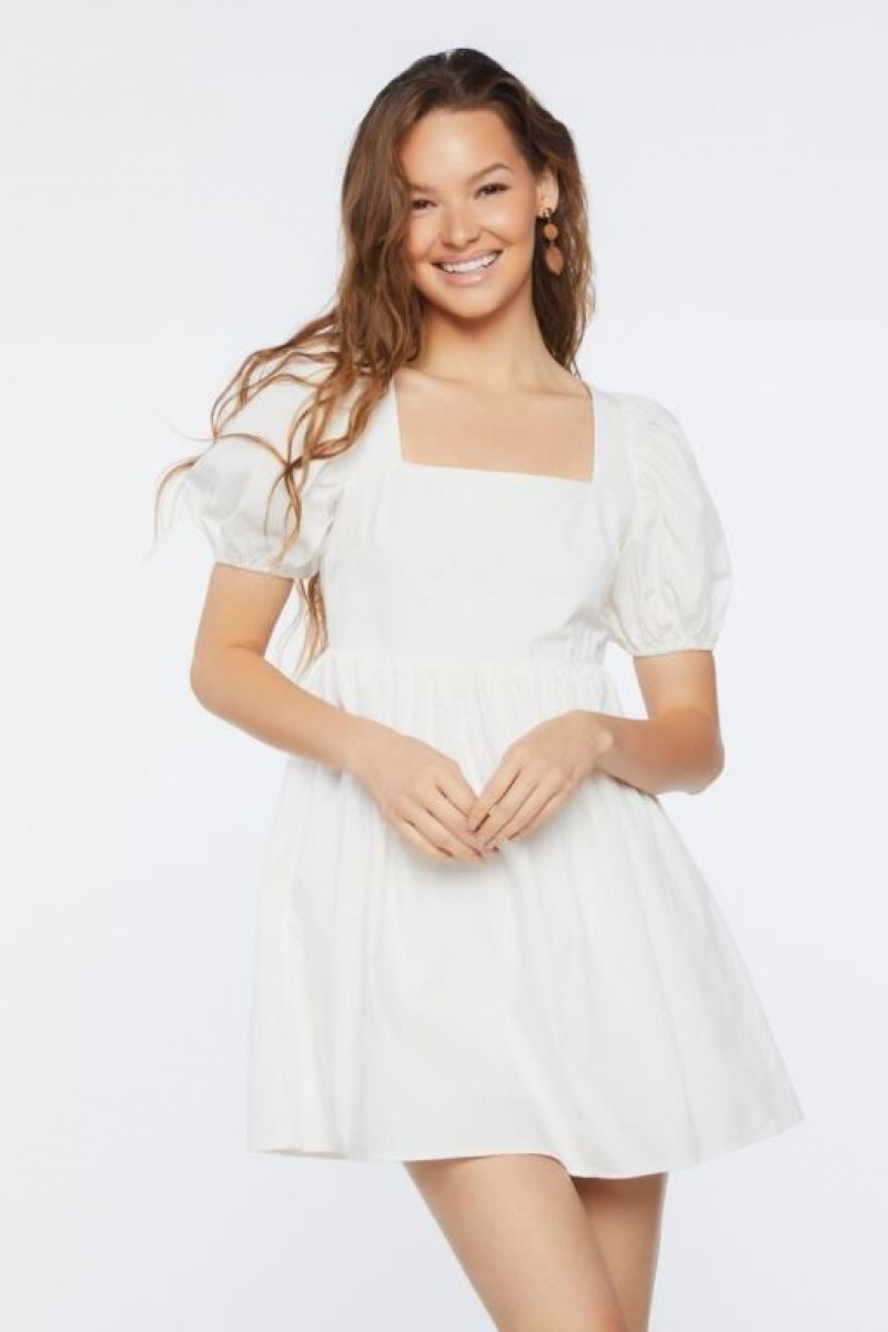 Vestido Forever 21 Puff Sleeve Mini Mujer Blancas | uv2l6iW0QWX