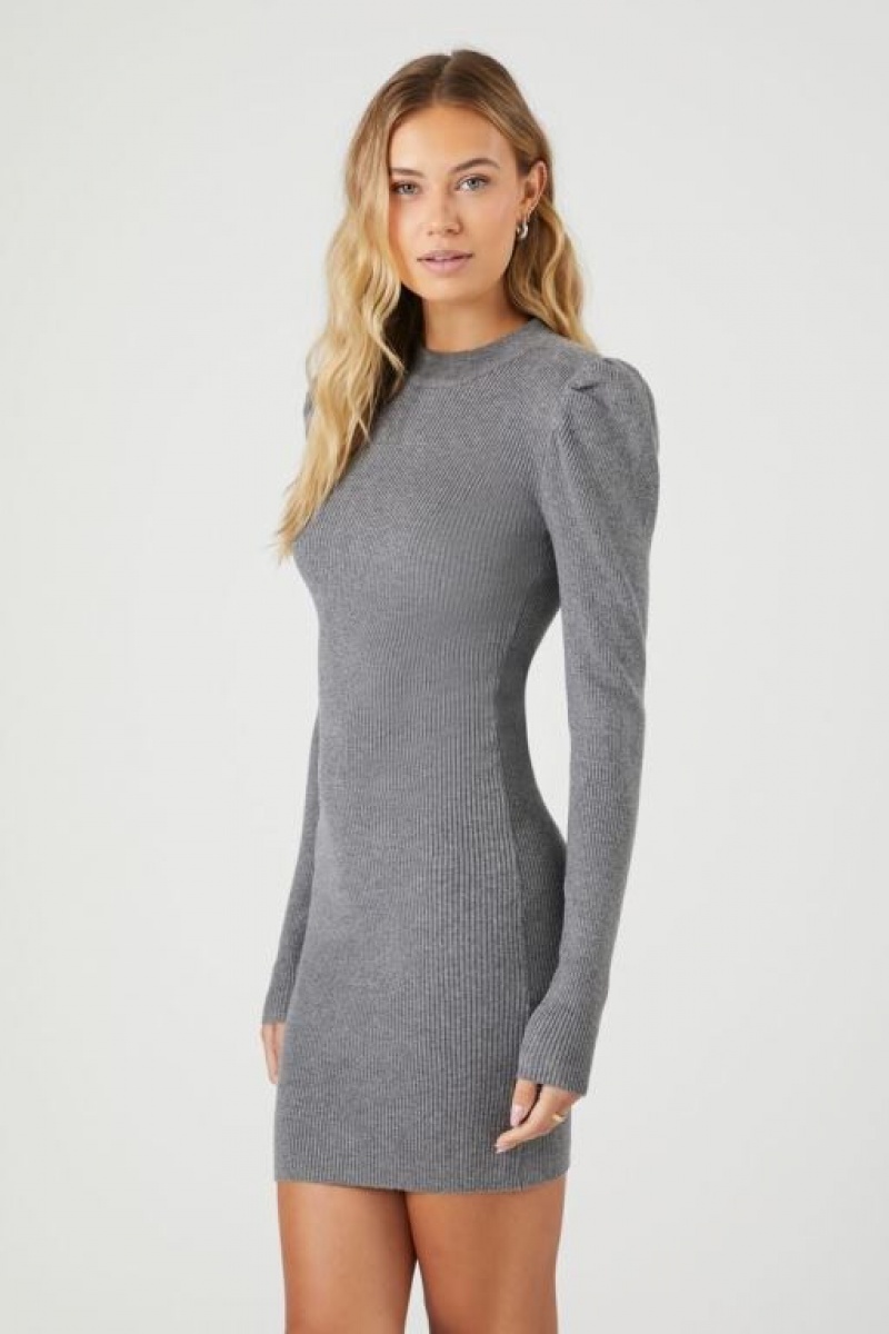 Vestido Forever 21 Puff Sleeve Mini Mujer Gris | uBEI9CvBtNO