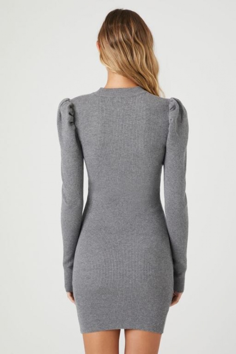 Vestido Forever 21 Puff Sleeve Mini Mujer Gris | uBEI9CvBtNO