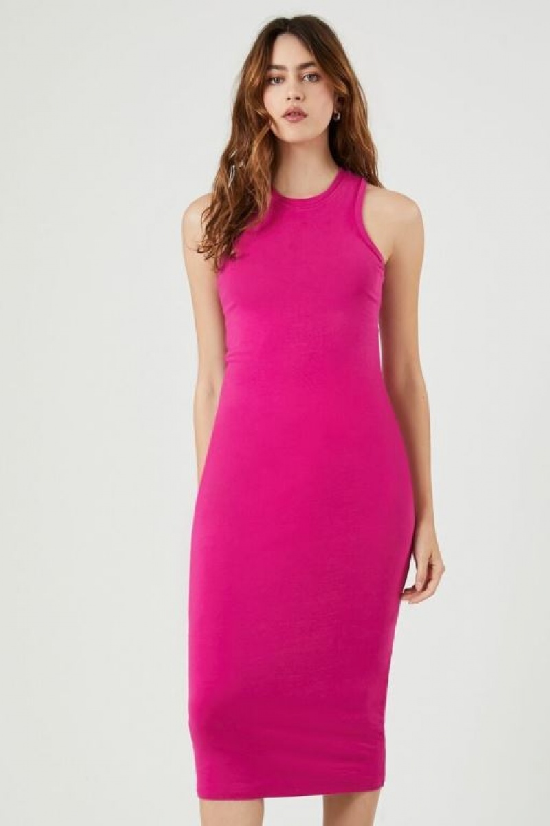 Vestido Forever 21 Racerback Bodycon Midi Mujer Fucsia | 49bqMW4xxh5