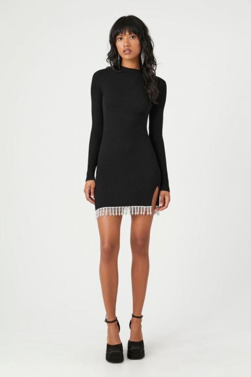 Vestido Forever 21 Rhinestone Fringe Mini Mujer Negras | 2JXDkrABMYi