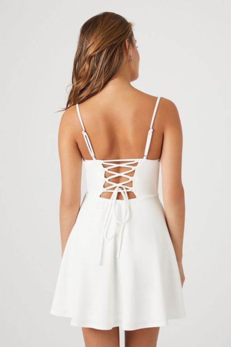 Vestido Forever 21 Rhinestone Lace Up Mini Mujer Blancas Plateadas | UtKEKkNjhCK