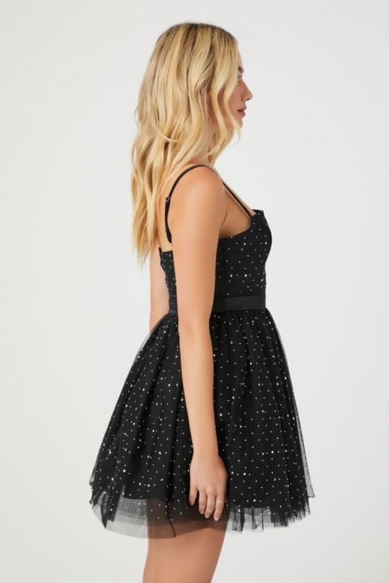 Vestido Forever 21 Rhinestone Tulle Mesh Mini Mujer Negras | TCcZJByW3nC