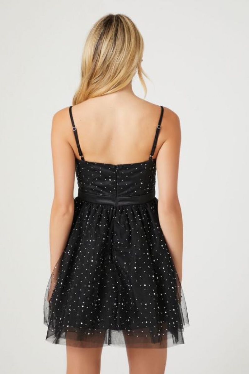 Vestido Forever 21 Rhinestone Tulle Mesh Mini Mujer Negras | TCcZJByW3nC