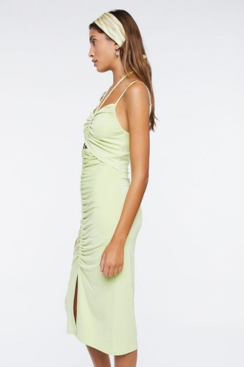 Vestido Forever 21 Ruched Cutout Halter Midi Mujer Verde Claro | q6OLXUjqpDm