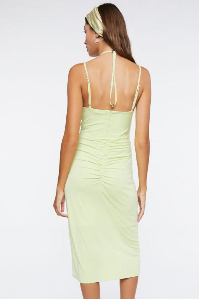 Vestido Forever 21 Ruched Cutout Halter Midi Mujer Verde Claro | q6OLXUjqpDm