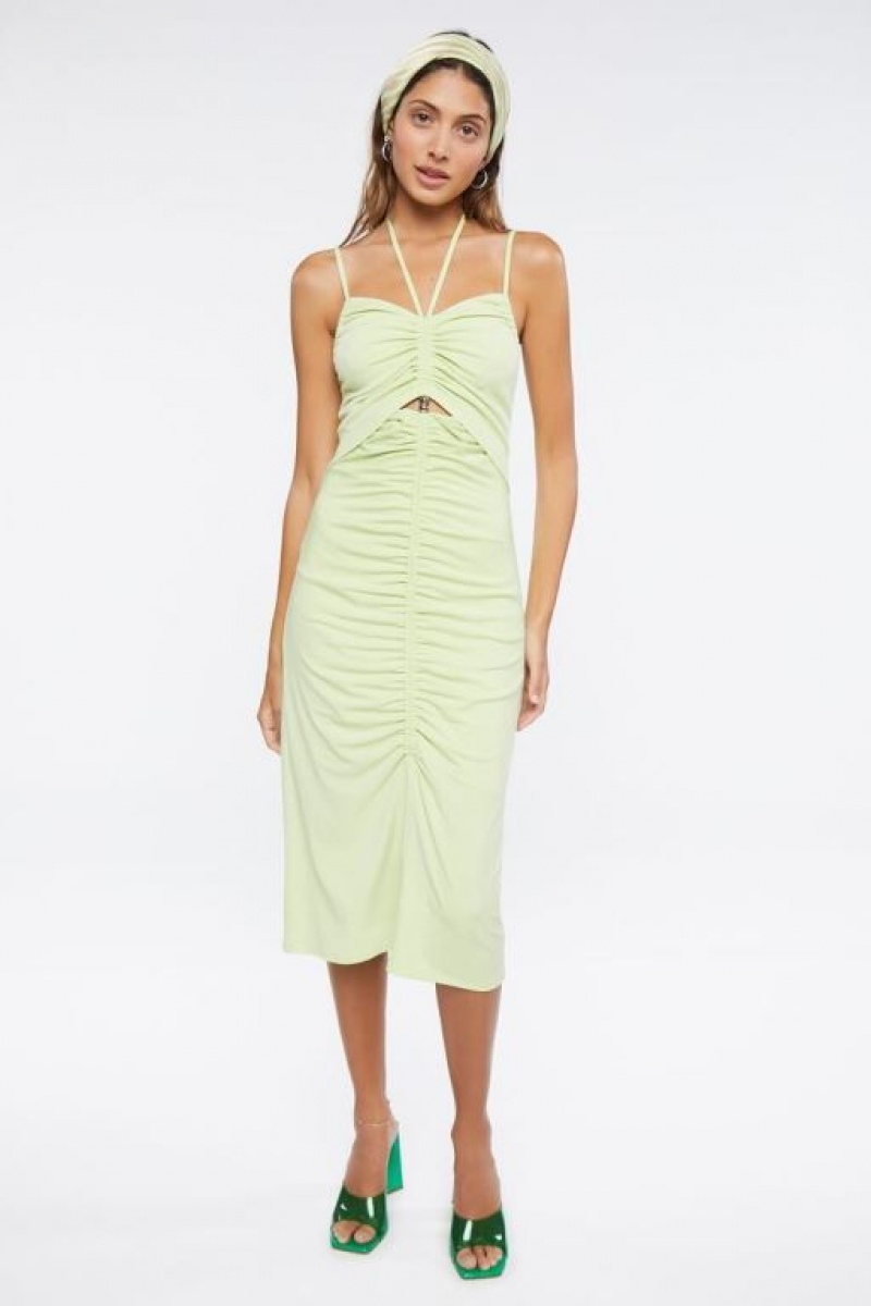 Vestido Forever 21 Ruched Cutout Halter Midi Mujer Verde Claro | q6OLXUjqpDm