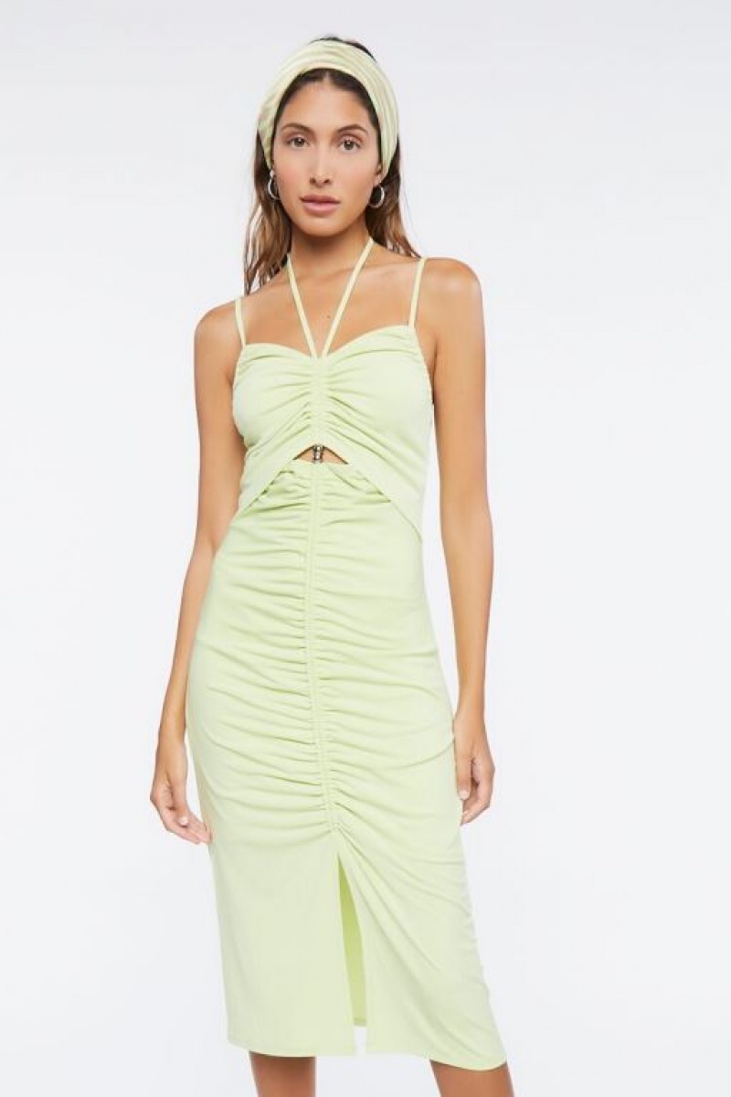 Vestido Forever 21 Ruched Cutout Halter Midi Mujer Verde Claro | q6OLXUjqpDm