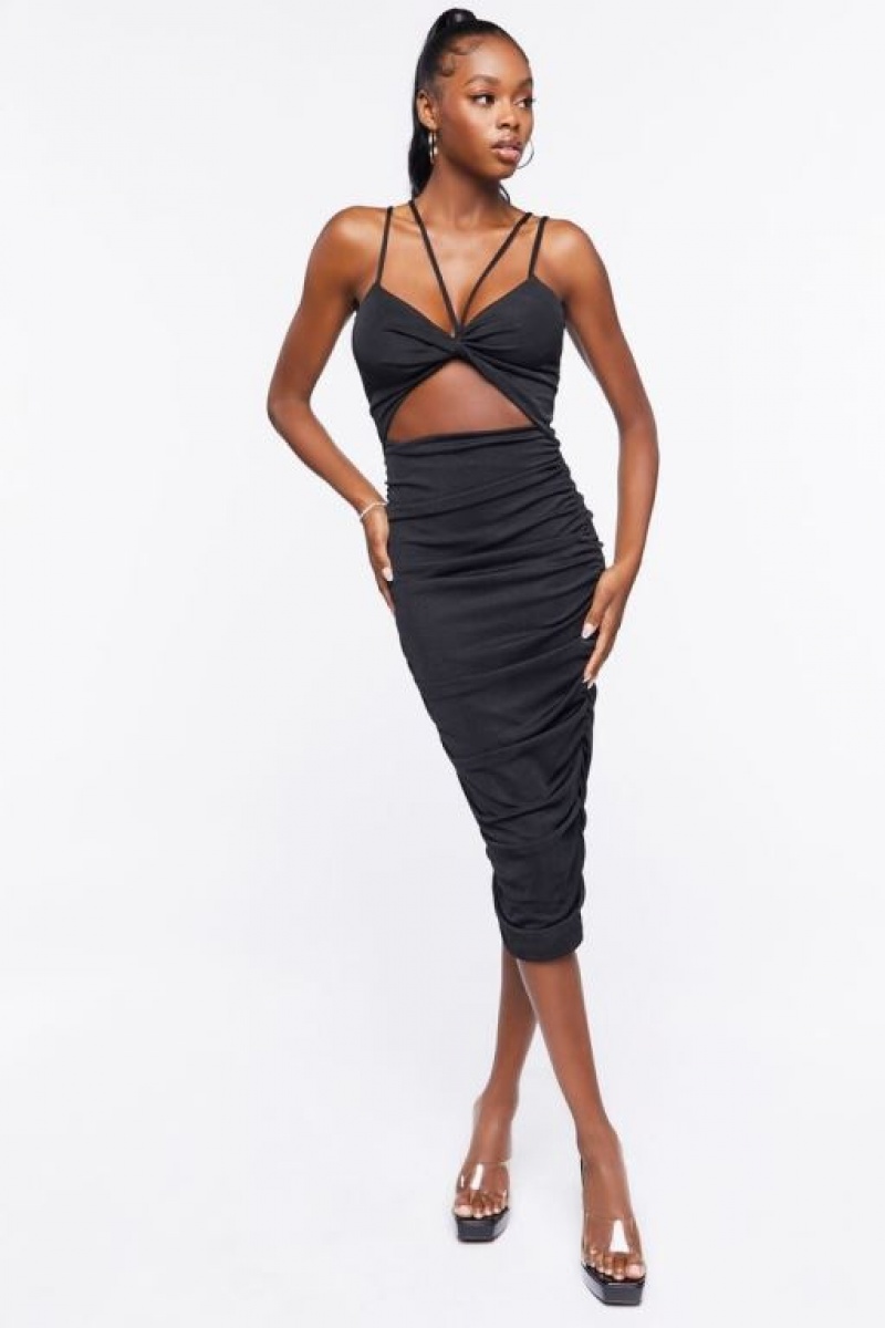 Vestido Forever 21 Ruched Cutout Midi Mujer Negras | X5VUGy7NbD9