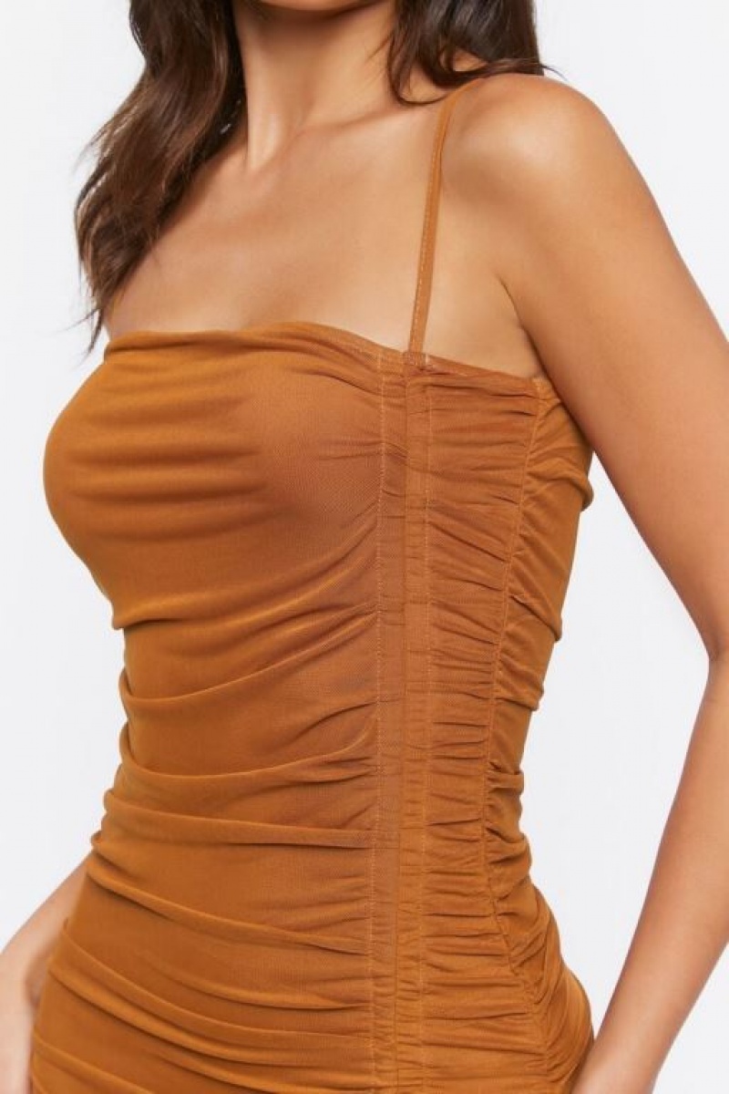 Vestido Forever 21 Ruched Maxi Cami Mujer Praline | RvhNlU0mgn2