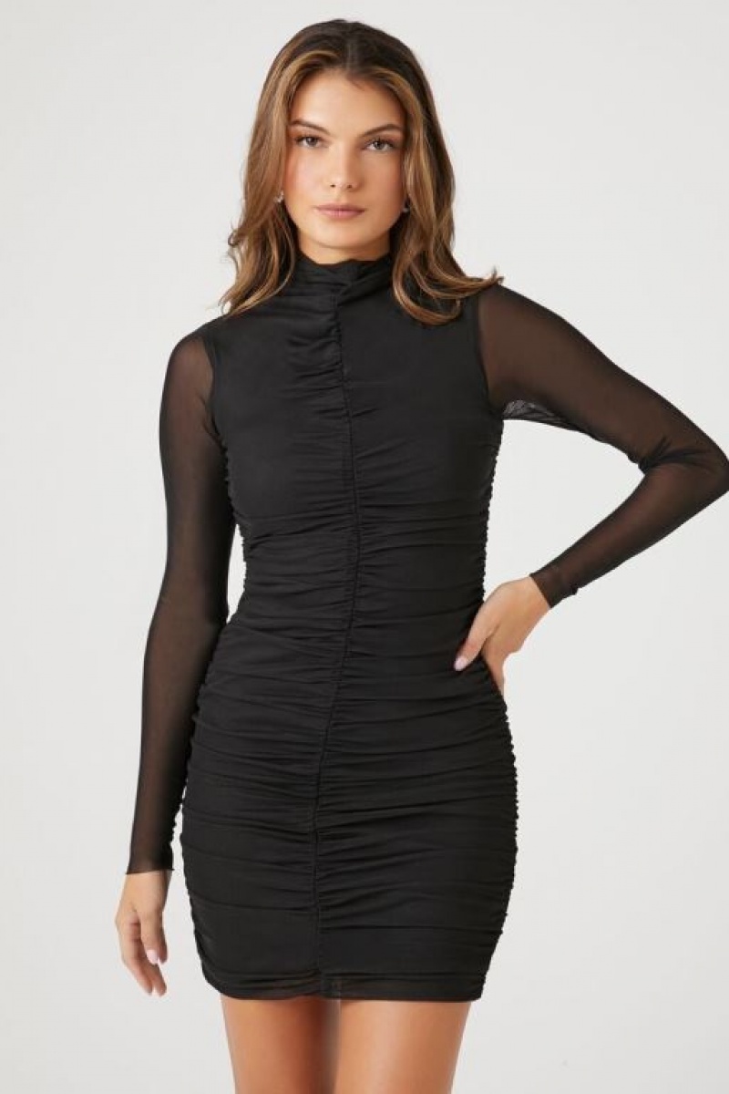 Vestido Forever 21 Ruched Mesh Mini Mujer Negras | ZFzkaZ8VTGl